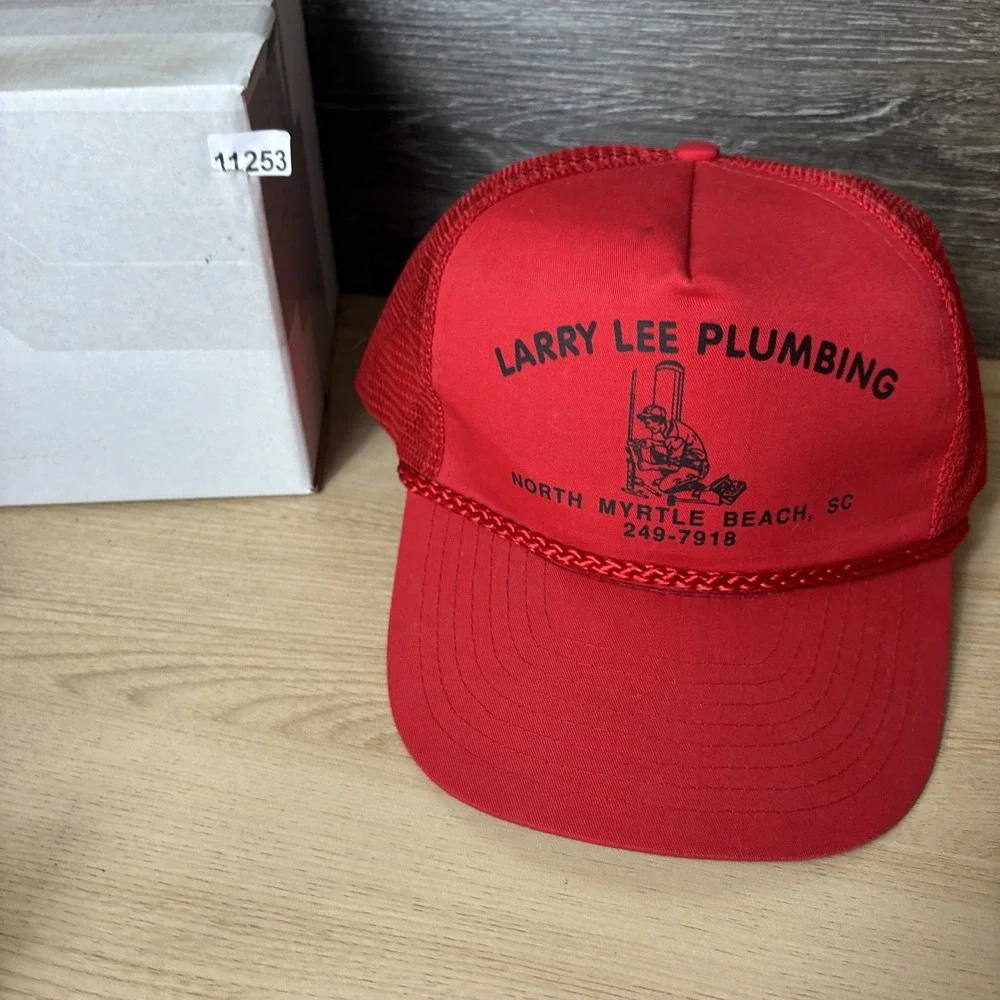 Vintage Larry Lee Plumbing Hat Cap Snap Back Mesh Trucker Advertising Mens 80s